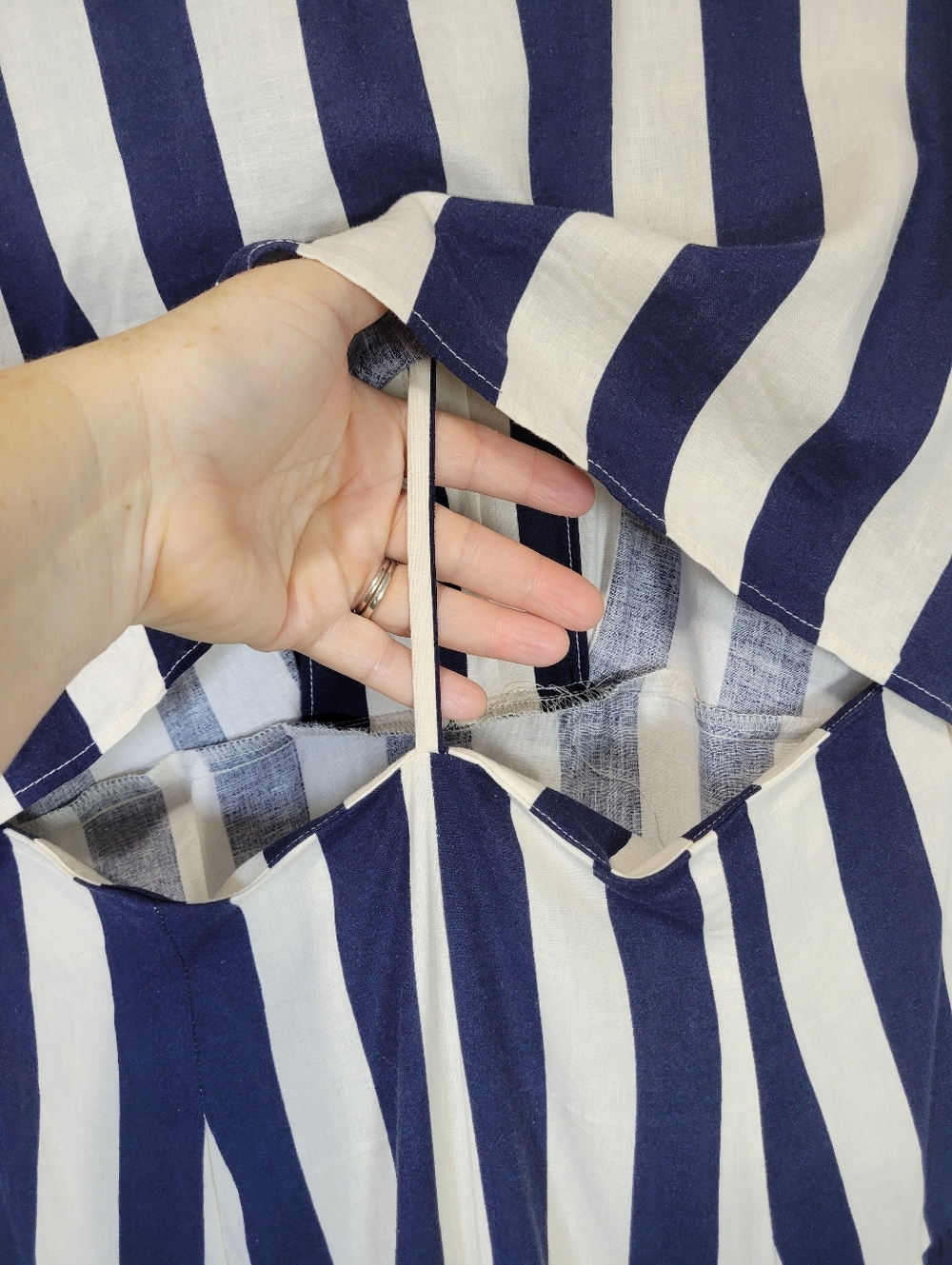 Zara Striped Tiered Linen Blend Cut Out Midi Shirt Dress Nautical Coastal Boho - Picture 15 of 16
